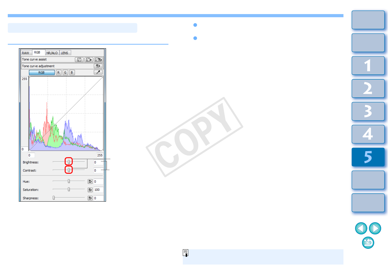 Adjusting brightness and contrast, Cop y | Canon EOS Rebel T5 18-55 IS II Kit User Manual | Page 109 / 153