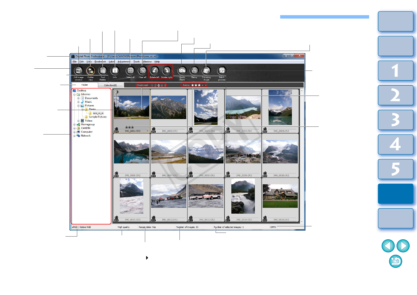 List of main window (folder window) functions, S, see, P.127 | P.127, p.13, Tton, P.127), In the to, P.127, p, P.127, p.128, Ss] button on the toolbar | Canon EOS Rebel T5 18-55 IS II Kit User Manual | Page 128 / 153