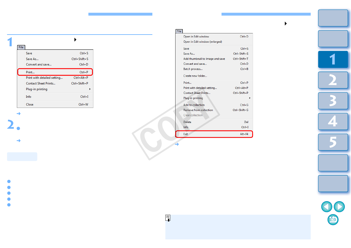 Printing an image, Exiting dpp, Printing | Cop y | Canon EOS Rebel T5 18-55 IS II Kit User Manual | Page 15 / 153