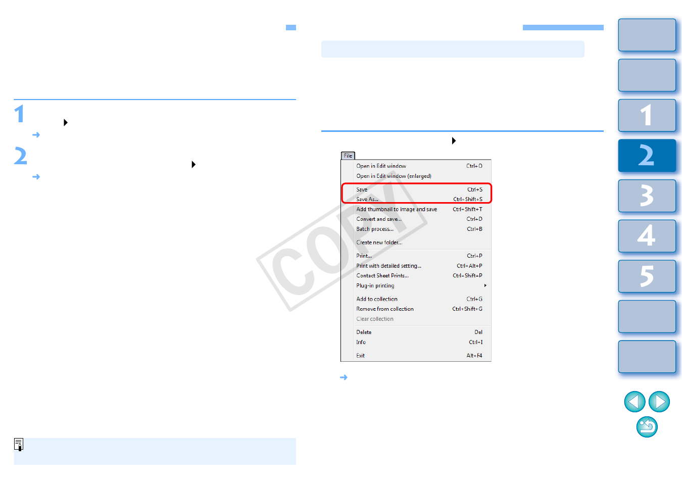Applying adjustment contents to other images, Saving editing results, P.41) | Saving editing contents to a raw image, Cop y | Canon EOS Rebel T5 18-55 IS II Kit User Manual | Page 42 / 153