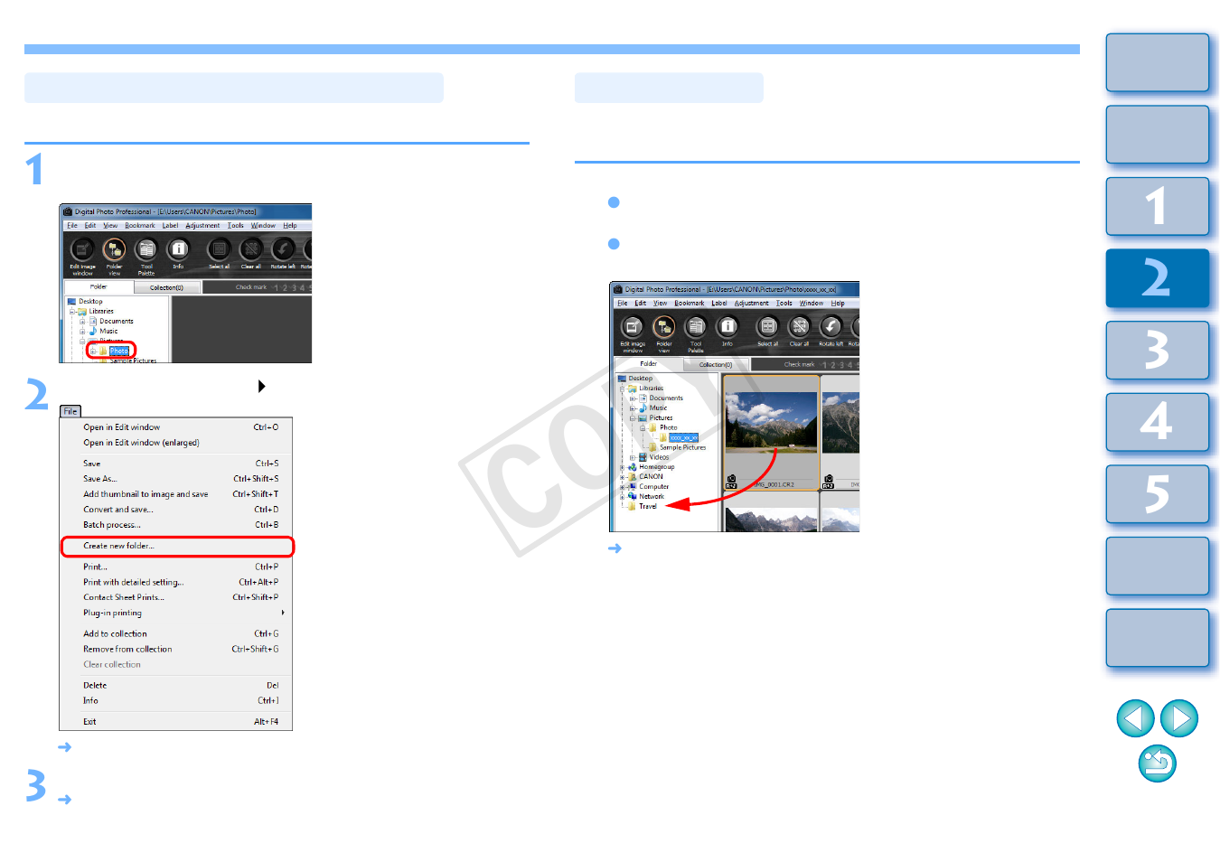 P.50, Creating a folder for saving images, Moving images | Image, P.50), Cop y | Canon EOS Rebel T5 18-55 IS II Kit User Manual | Page 51 / 153
