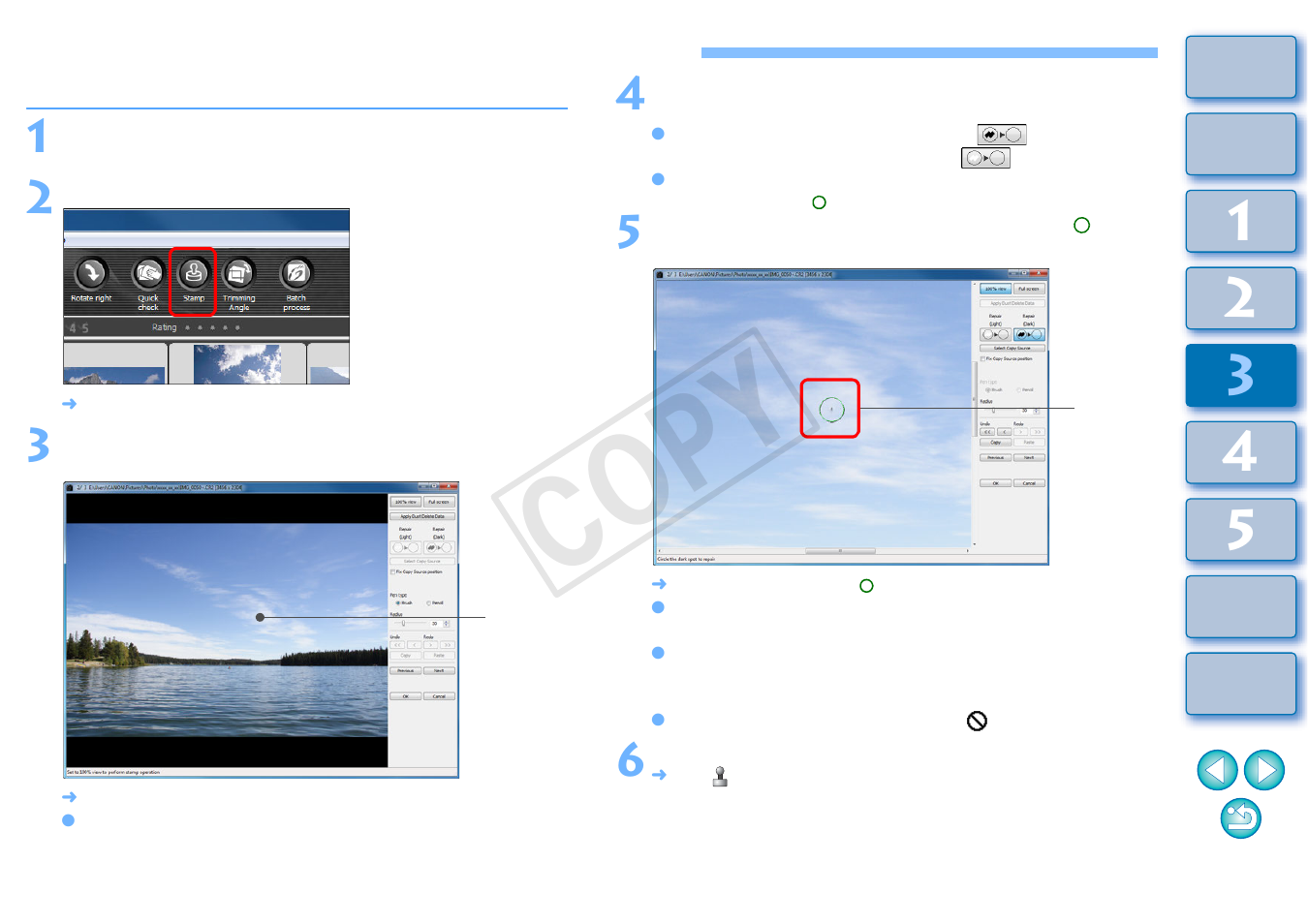 Manually erasing dust (repair function), P.77, P.77) | Cop y | Canon EOS Rebel T5 18-55 IS II Kit User Manual | Page 78 / 153