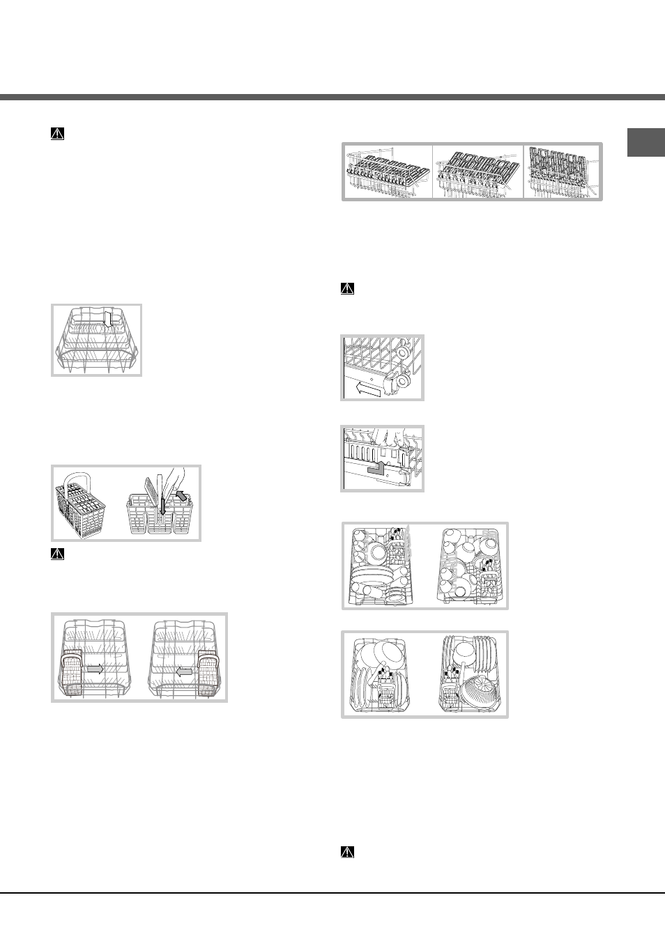 Charger les paniers, Panier du bas, Panier à couverts | Panier du haut | Hotpoint Ariston LSFA+ 935 User Manual | Page 29 / 84