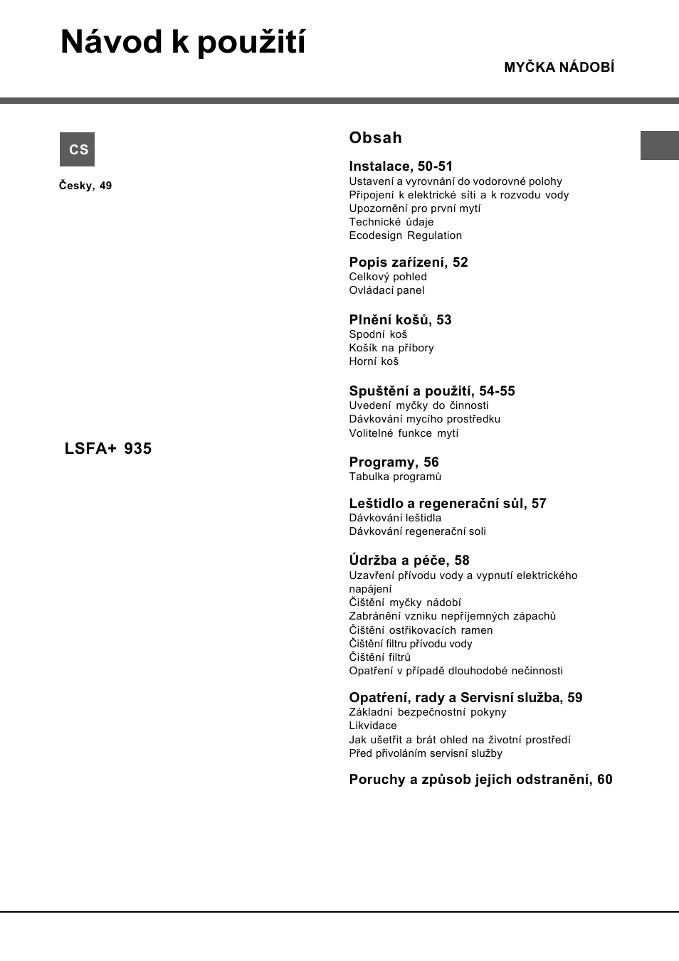 Hotpoint Ariston LSFA+ 935 User Manual | Page 49 / 84