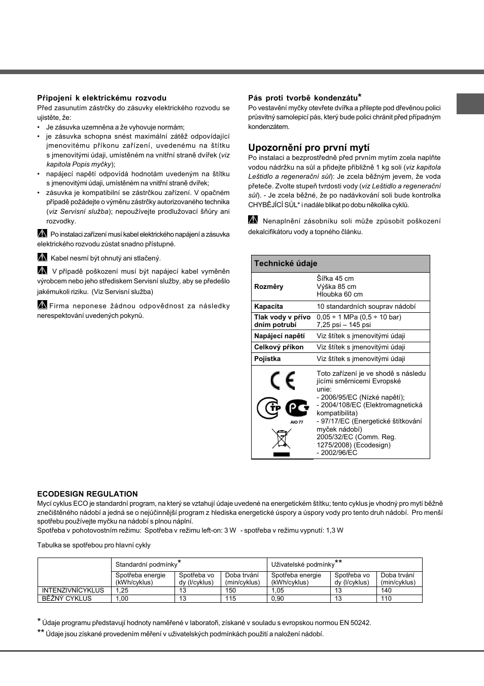 Upozornění pro první mytí | Hotpoint Ariston LSFA+ 935 User Manual | Page 51 / 84
