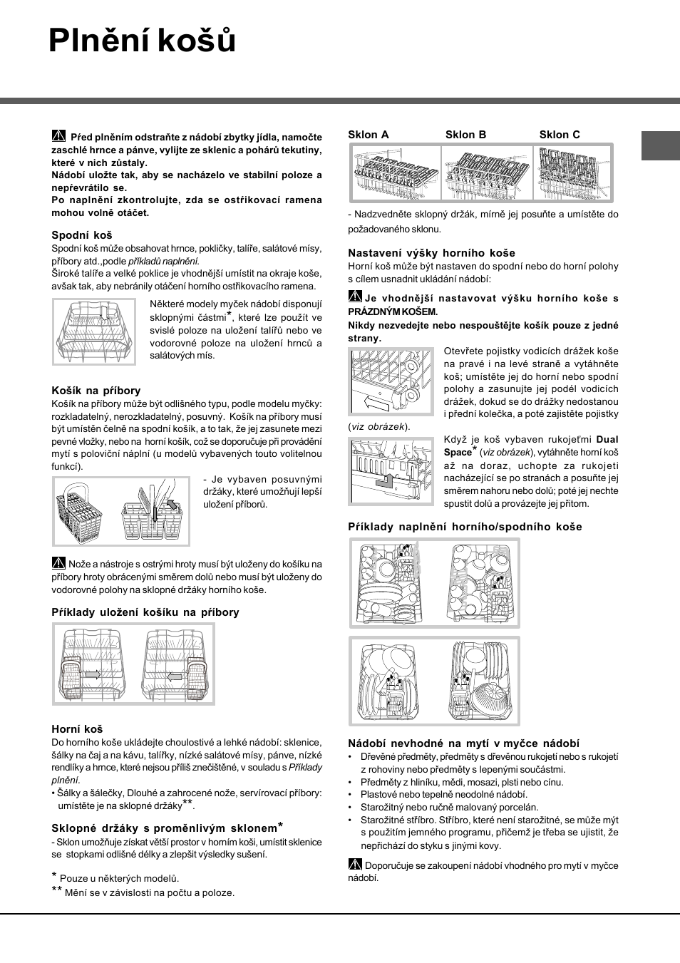 Plnění košů | Hotpoint Ariston LSFA+ 935 User Manual | Page 53 / 84