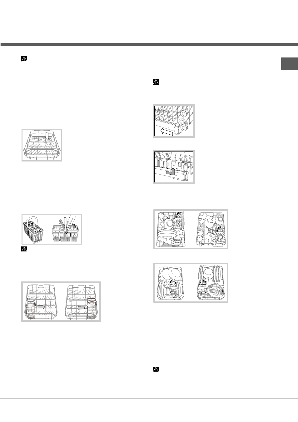 Beschickung der körbe, Unterer geschirrkorb, Besteckkorb | Oberer geschirrkorb | Hotpoint Ariston LST 216 A-HA User Manual | Page 41 / 84