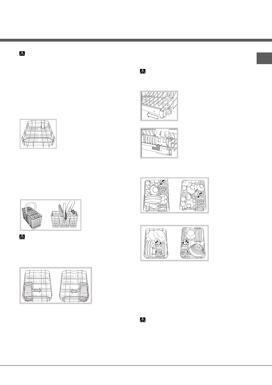 Het laden van de rekken, Onderrek, Bestekkorf | Bovenrek | Hotpoint Ariston LST 216 A-HA User Manual | Page 53 / 84