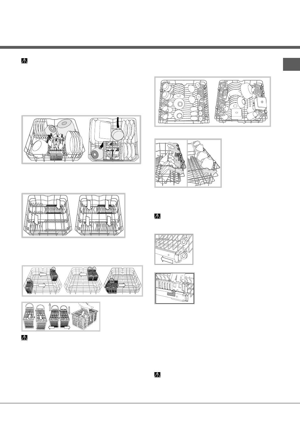 Charger les paniers, Panier inférieur et panier à couverts, Panier supérieur | Hotpoint Ariston LFS 114 User Manual | Page 29 / 84