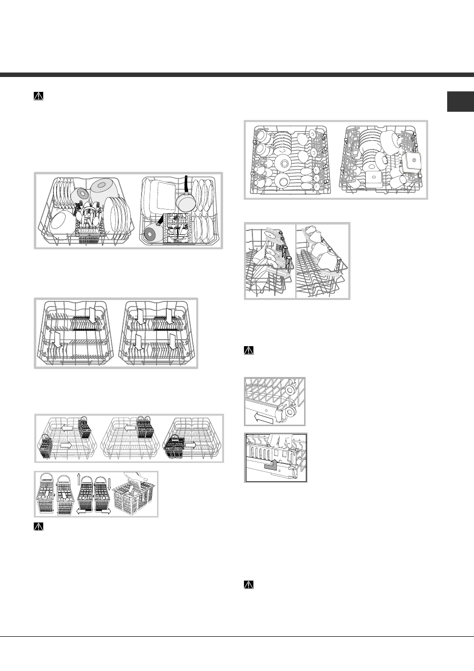 Caricare i cestelli, Cesto inferiore e cestino posate, Cesto superiore | Hotpoint Ariston LFS 114 User Manual | Page 5 / 84