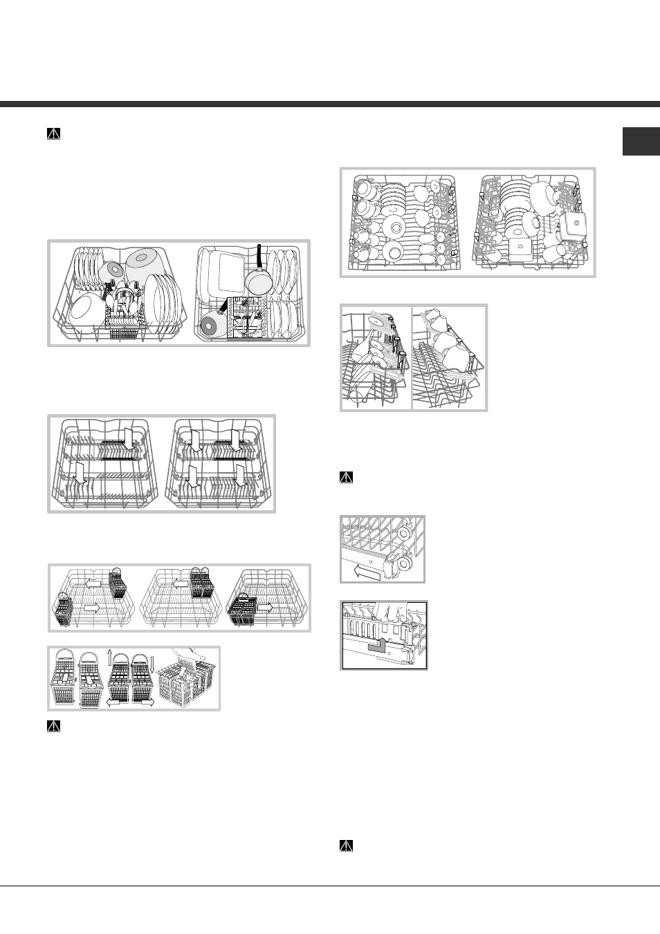 Het laden van de rekken, Onderrek en bestekkorf, Bovenrek | Hotpoint Ariston LFS 114 User Manual | Page 53 / 84