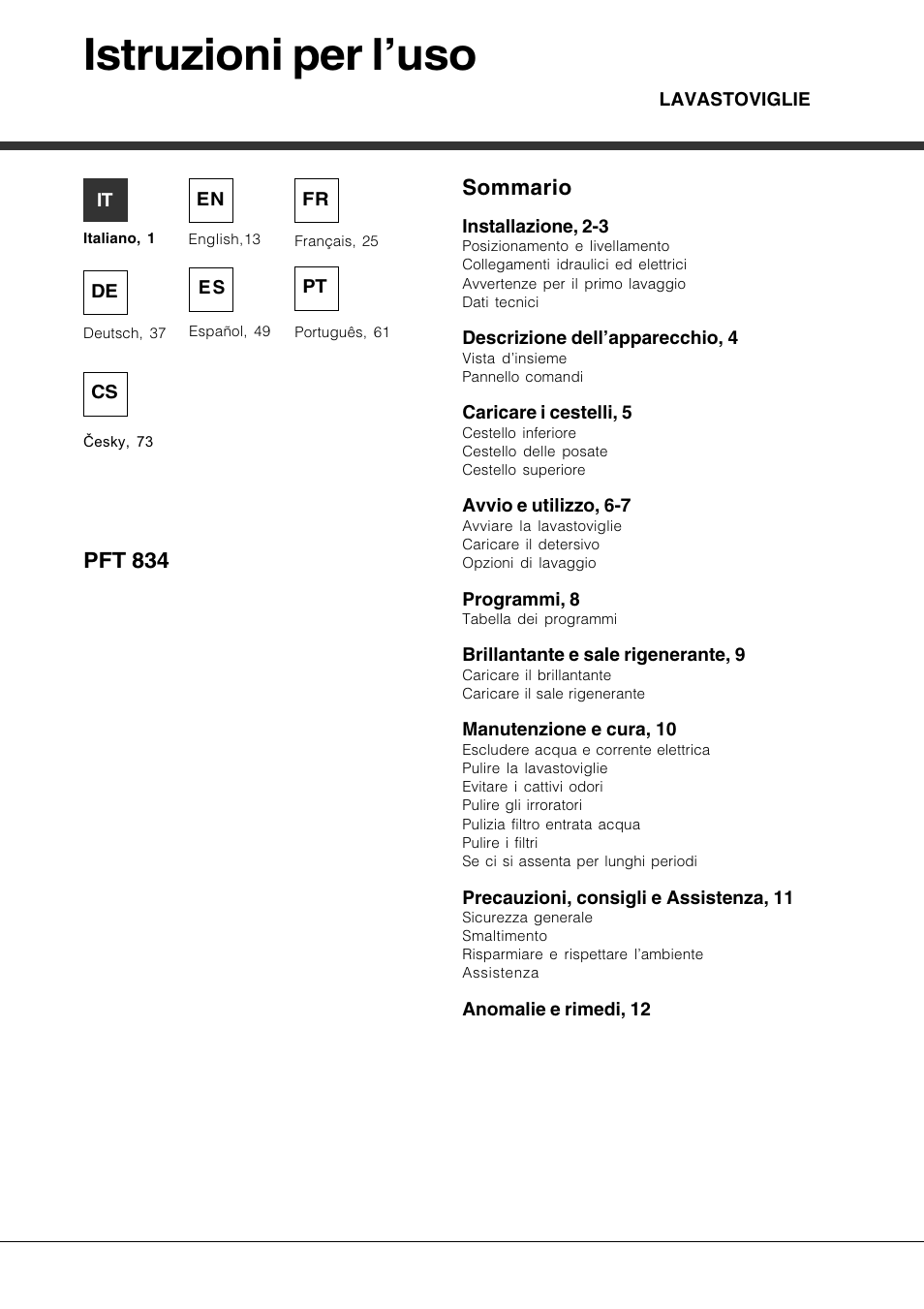 Hotpoint Ariston PFT 834X User Manual | 84 pages