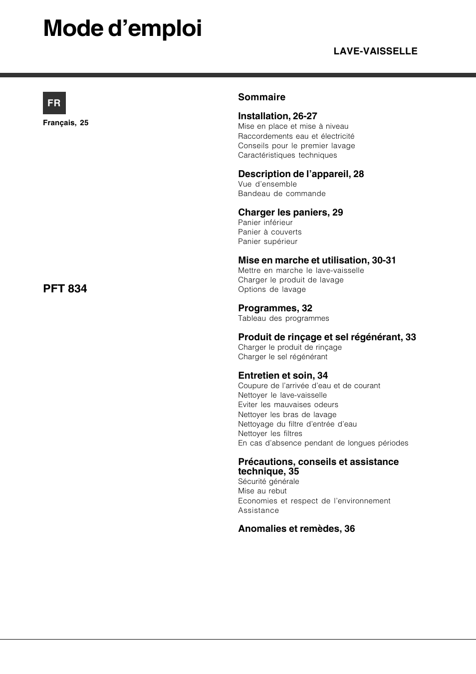 Mode demploi | Hotpoint Ariston PFT 834X User Manual | Page 25 / 84