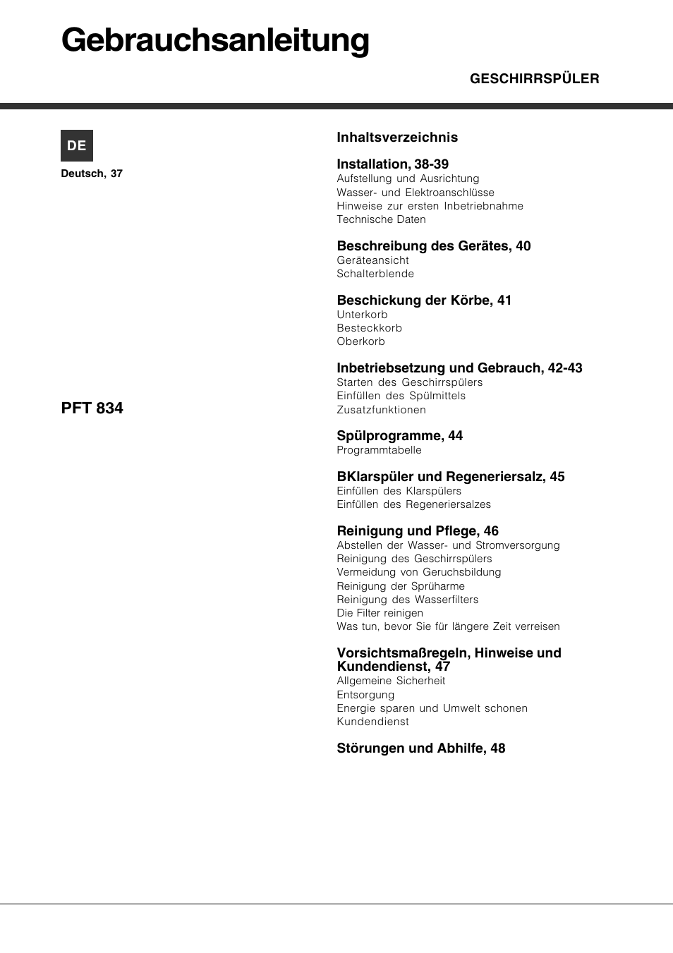 Gebrauchsanleitung | Hotpoint Ariston PFT 834X User Manual | Page 37 / 84
