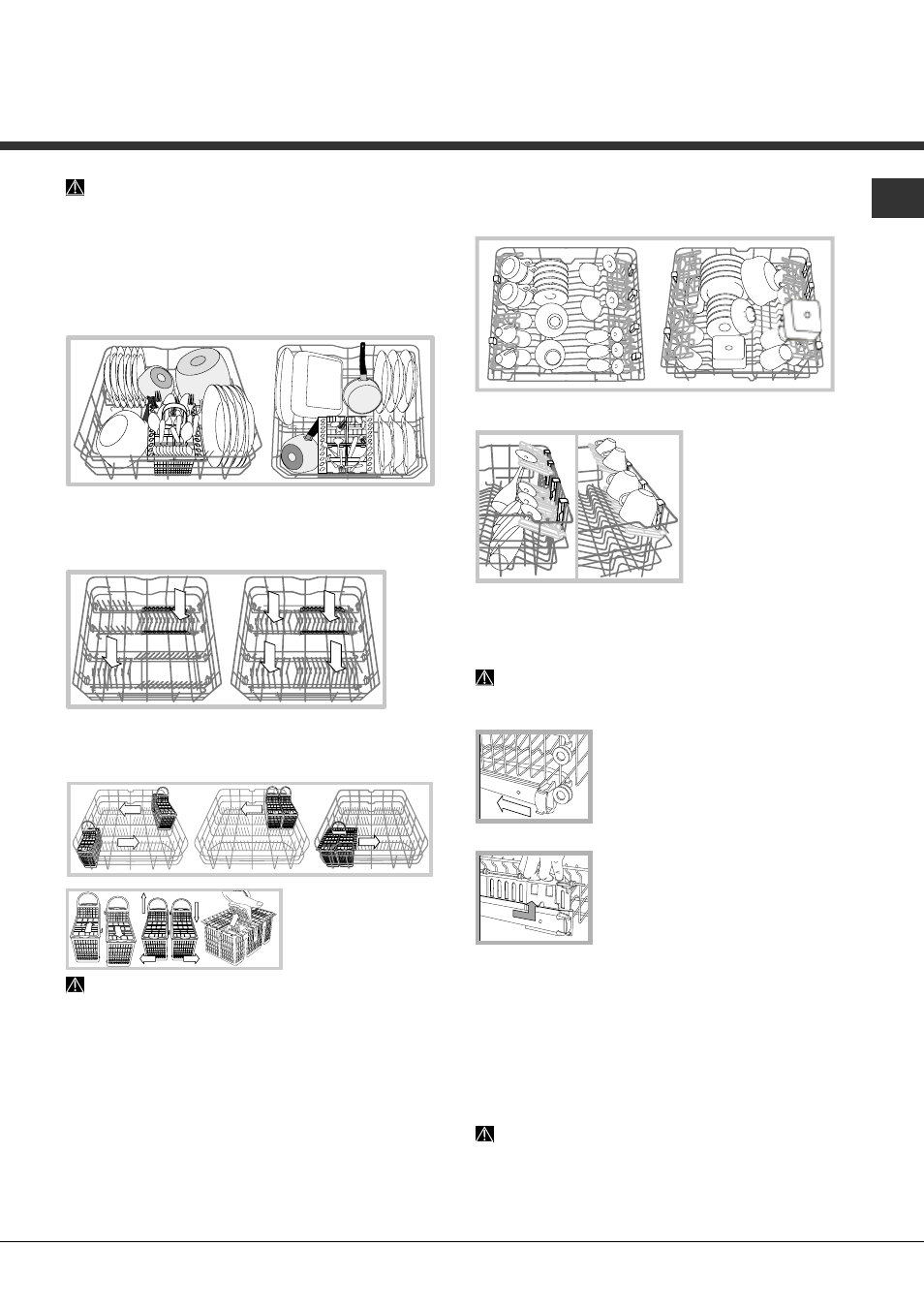 Cargar los cestos, Cesto inferior y cesto para cubiertos, Cesto superior | Hotpoint Ariston LFTA+ M294 A User Manual | Page 65 / 84