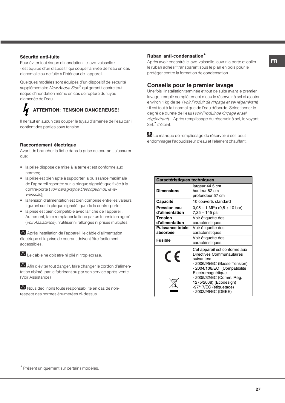 Conseils pour le premier lavage | Hotpoint Ariston LSP 720A X User Manual | Page 27 / 84