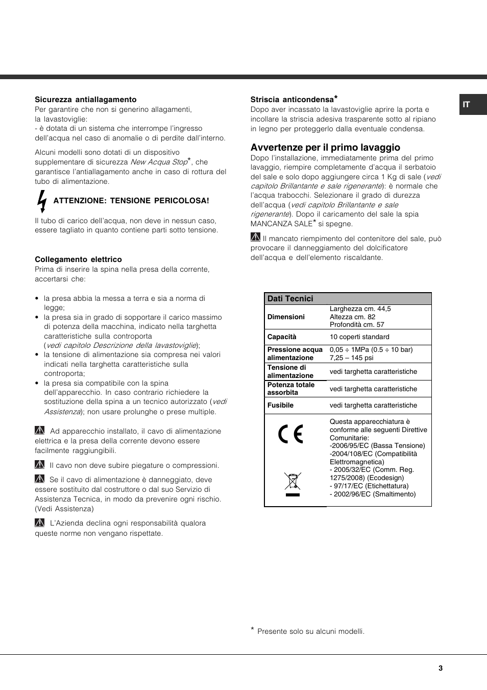 Avvertenze per il primo lavaggio | Hotpoint Ariston LSP 720A X User Manual | Page 3 / 84
