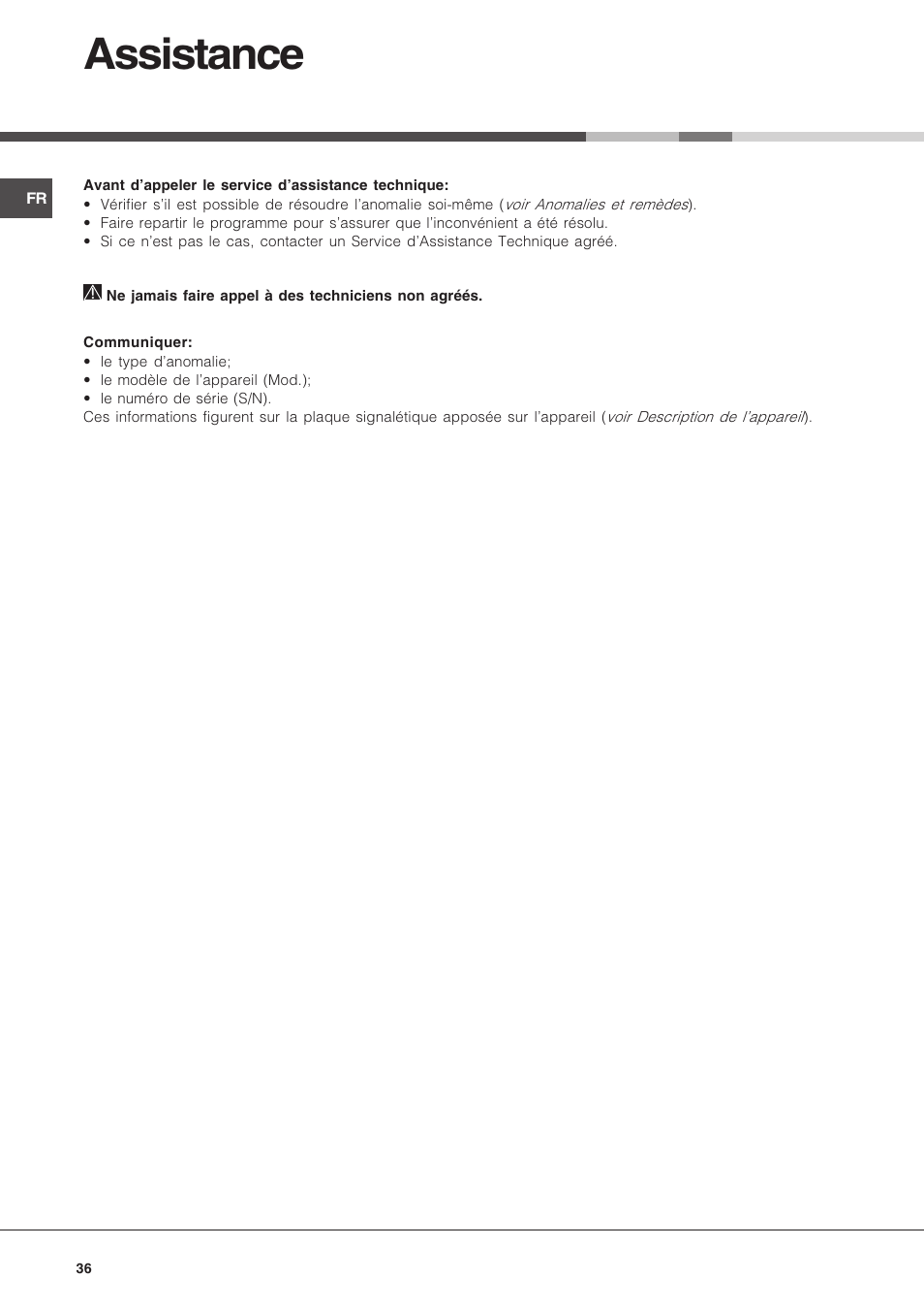 Assistance | Hotpoint Ariston LSP 720A X User Manual | Page 36 / 84