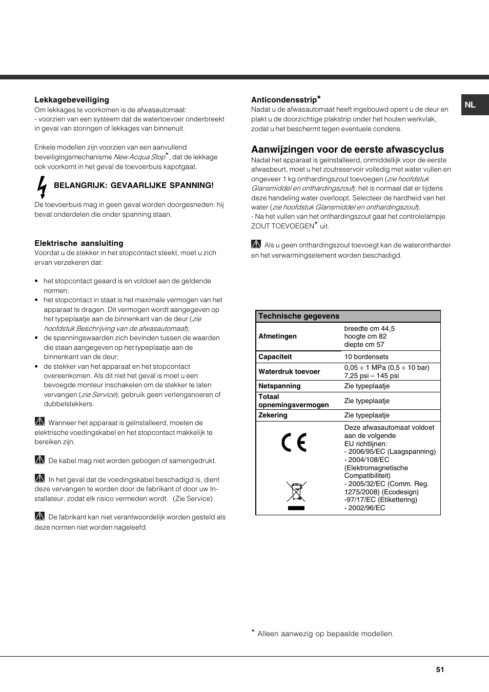 Aanwijzingen voor de eerste afwascyclus | Hotpoint Ariston LSP 720A X User Manual | Page 51 / 84