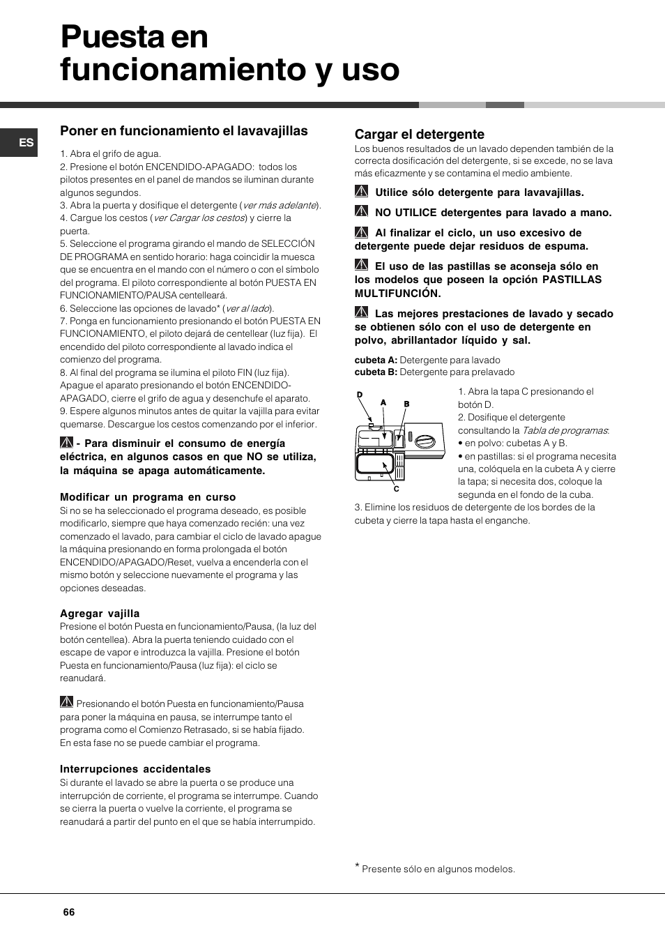 Puesta en funcionamiento y uso | Hotpoint Ariston LSP 720A X User Manual | Page 66 / 84