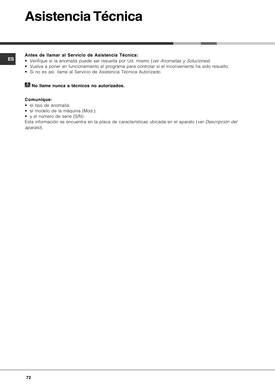 Asistencia técnica | Hotpoint Ariston LSP 720A X User Manual | Page 72 / 84