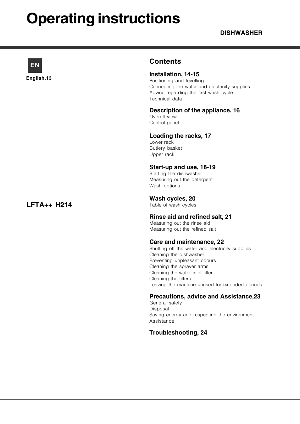 Hotpoint Ariston LFTA++ H214 HX User Manual | Page 13 / 84