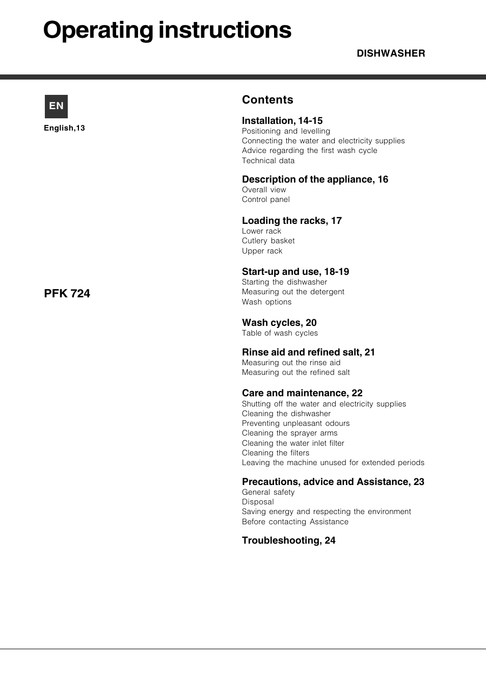 Hotpoint Ariston PFK 724X User Manual | Page 13 / 84
