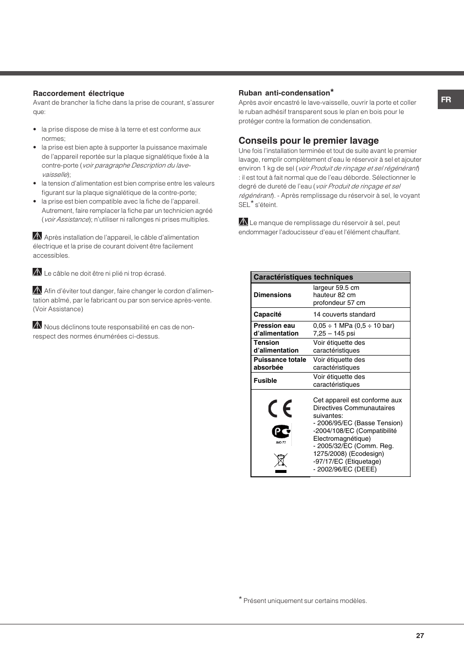 Conseils pour le premier lavage | Hotpoint Ariston PFK 724X User Manual | Page 27 / 84