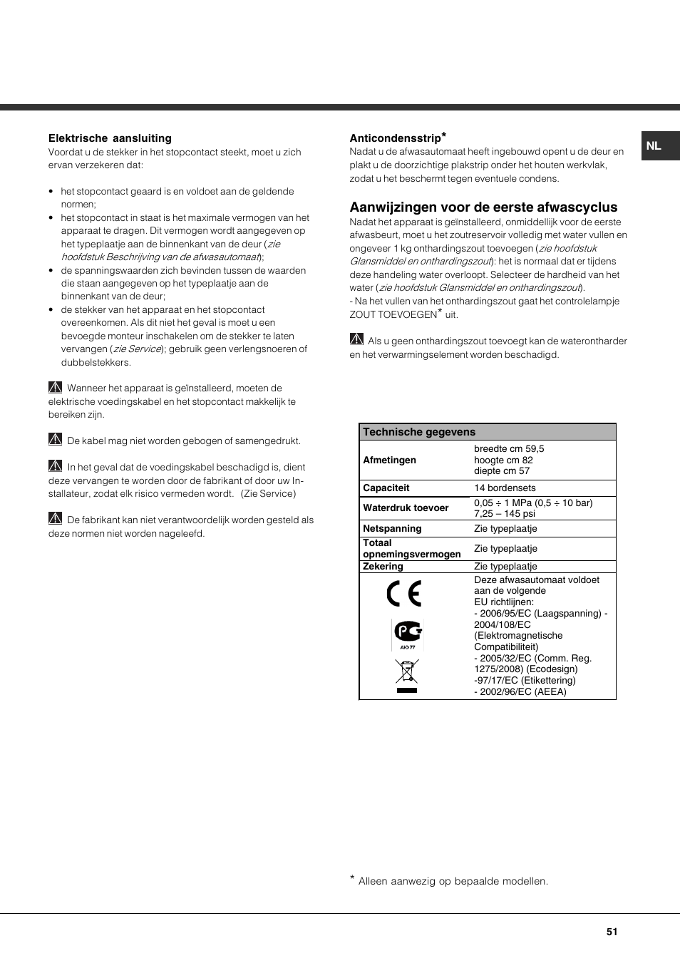 Aanwijzingen voor de eerste afwascyclus | Hotpoint Ariston PFK 724X User Manual | Page 51 / 84