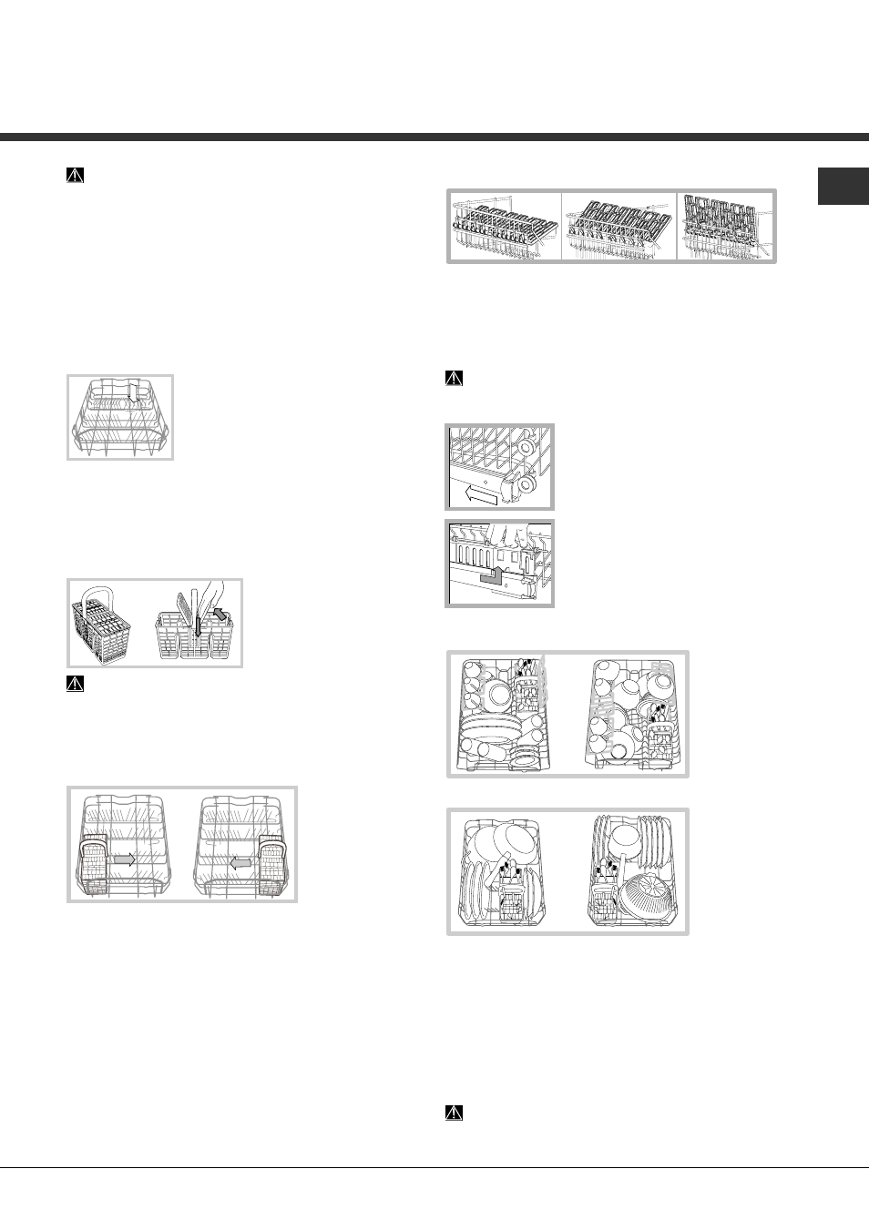 Cargar los cestos, Cesto inferior, Cesto de los cubiertos | Cesto superior | Hotpoint Ariston LST 329 AX-HA User Manual | Page 65 / 84