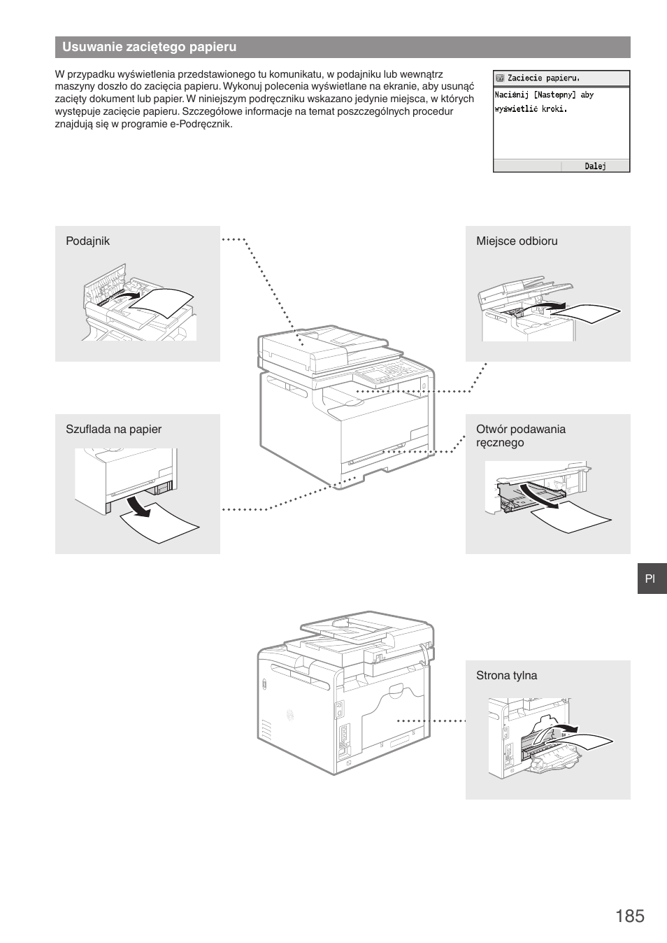 Usuwanie zaciętego papieru | Canon i-SENSYS MF8230Cn User Manual | Page 185 / 292