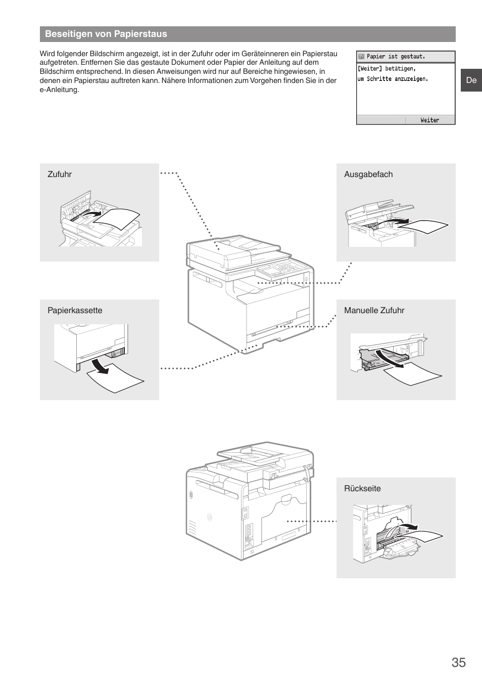 Beseitigen von papierstaus | Canon i-SENSYS MF8230Cn User Manual | Page 35 / 292