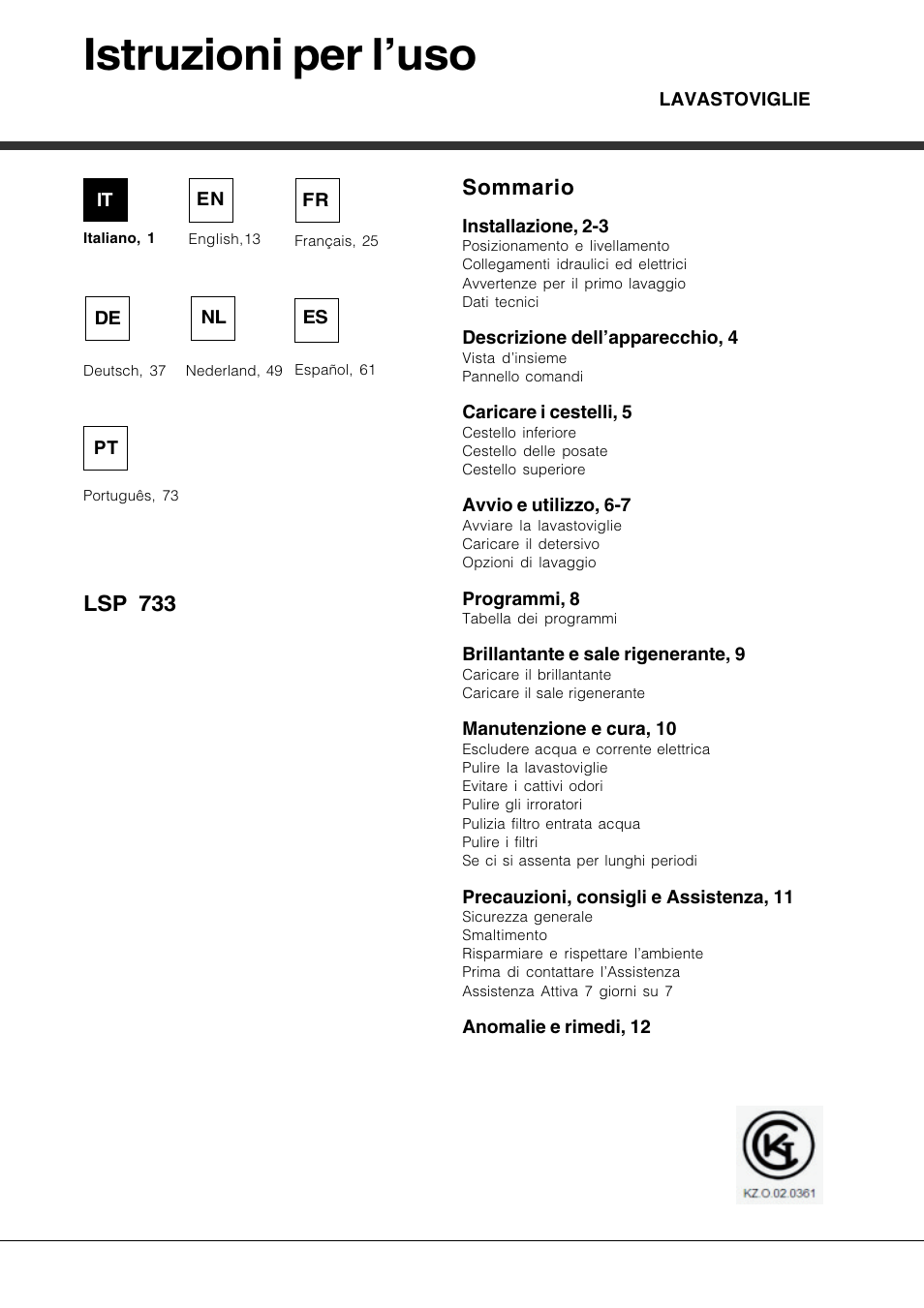 Hotpoint Ariston LSP 733A X User Manual | 84 pages