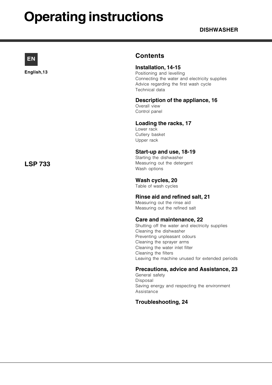 Hotpoint Ariston LSP 733A X User Manual | Page 13 / 84