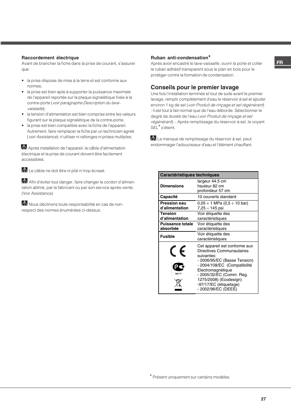 Conseils pour le premier lavage | Hotpoint Ariston LSP 733A X User Manual | Page 27 / 84