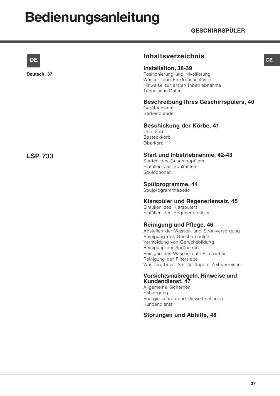 Hotpoint Ariston LSP 733A X User Manual | Page 37 / 84