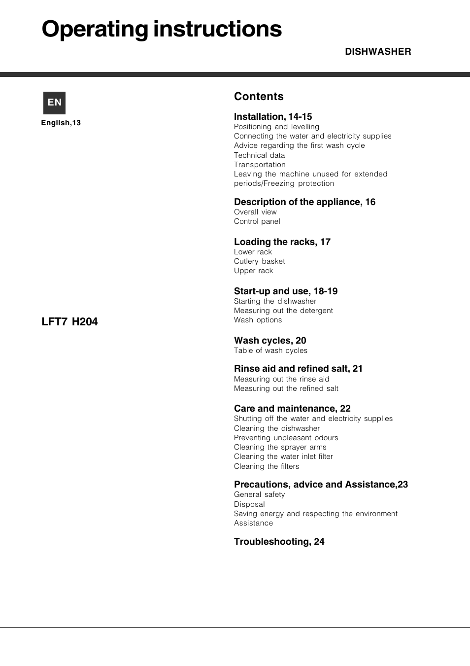 Hotpoint Ariston LFT7 H204 HX User Manual | Page 13 / 84