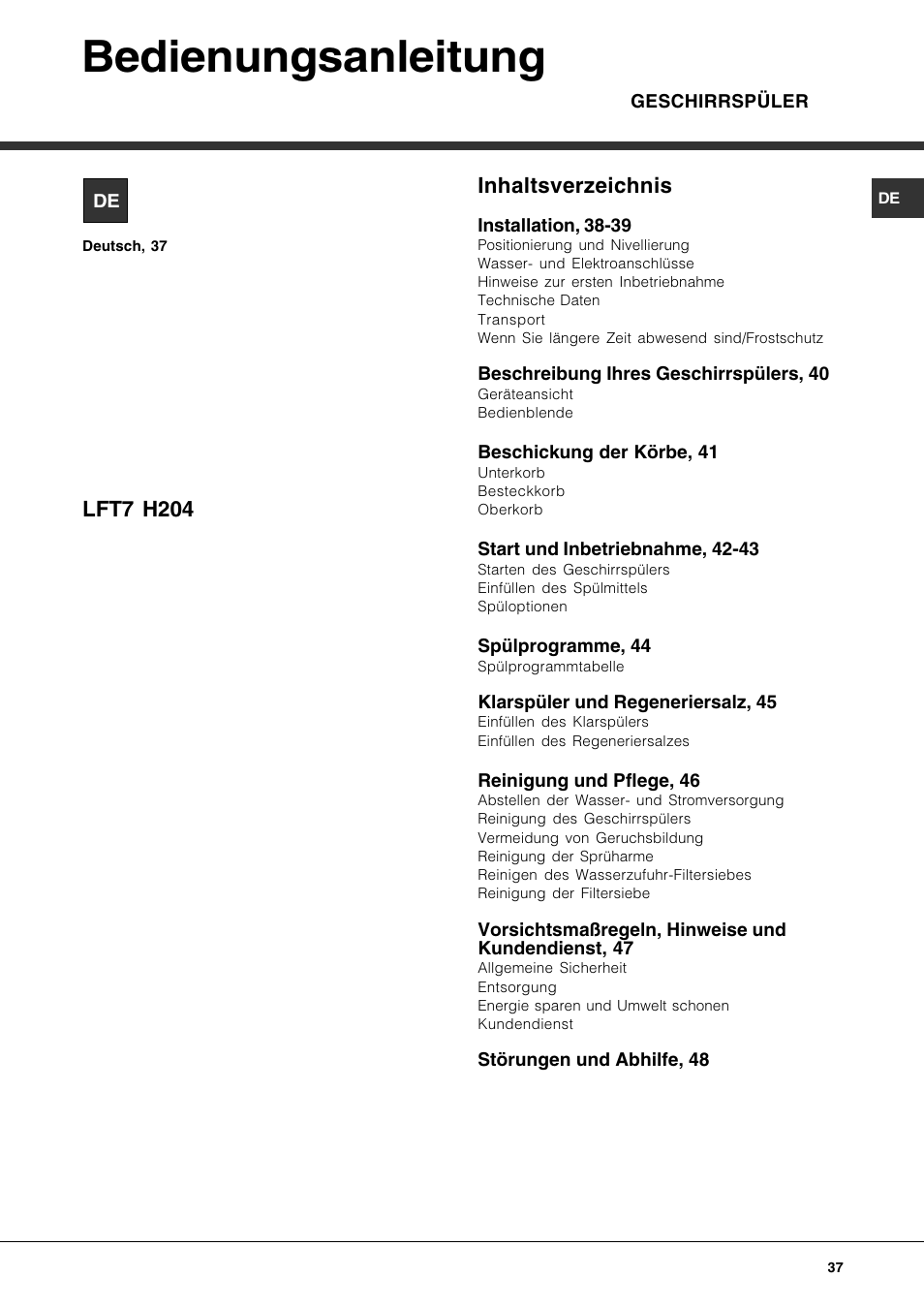 Hotpoint Ariston LFT7 H204 HX User Manual | Page 37 / 84