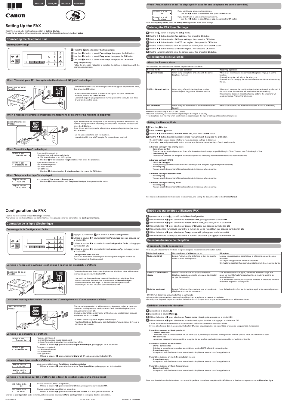 Configuration du fax, Setting up the fax | Canon PIXMA MX535 User Manual | Page 2 / 4