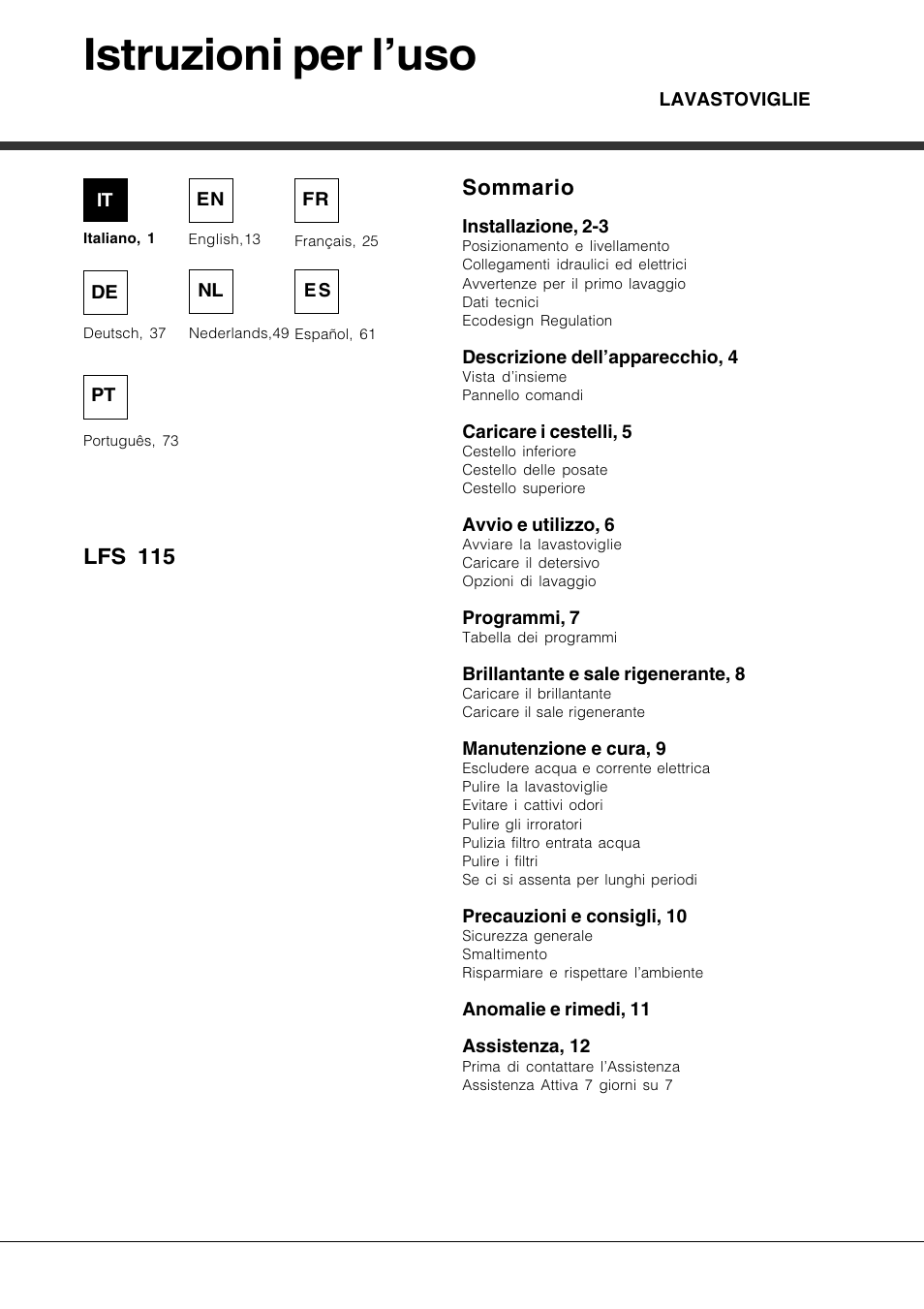 Hotpoint Ariston LFS 115 A IX-HA User Manual | 84 pages