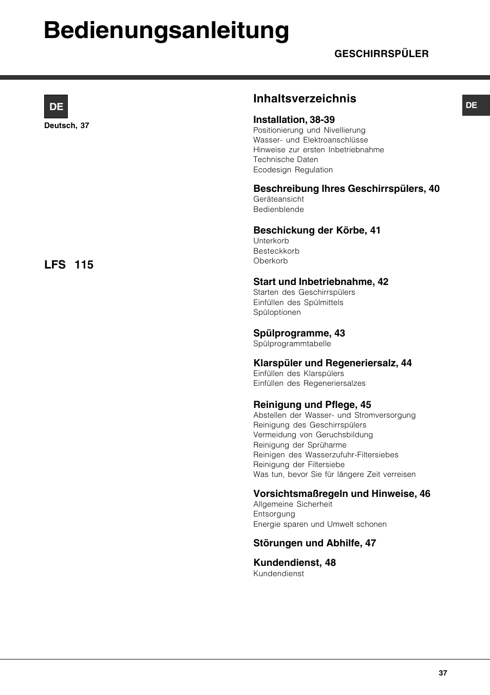Hotpoint Ariston LFS 115 A IX-HA User Manual | Page 37 / 84