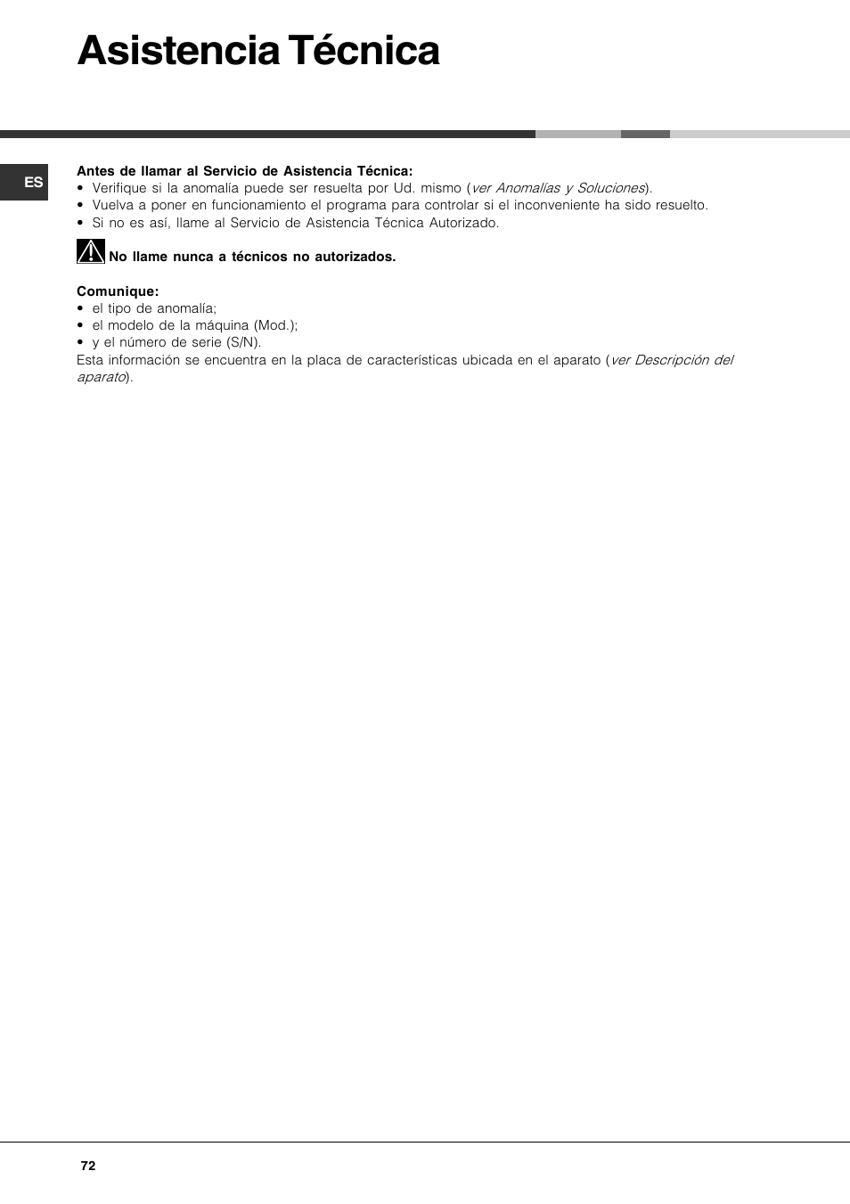Asistencia técnica | Hotpoint Ariston LFS 115 A IX-HA User Manual | Page 72 / 84