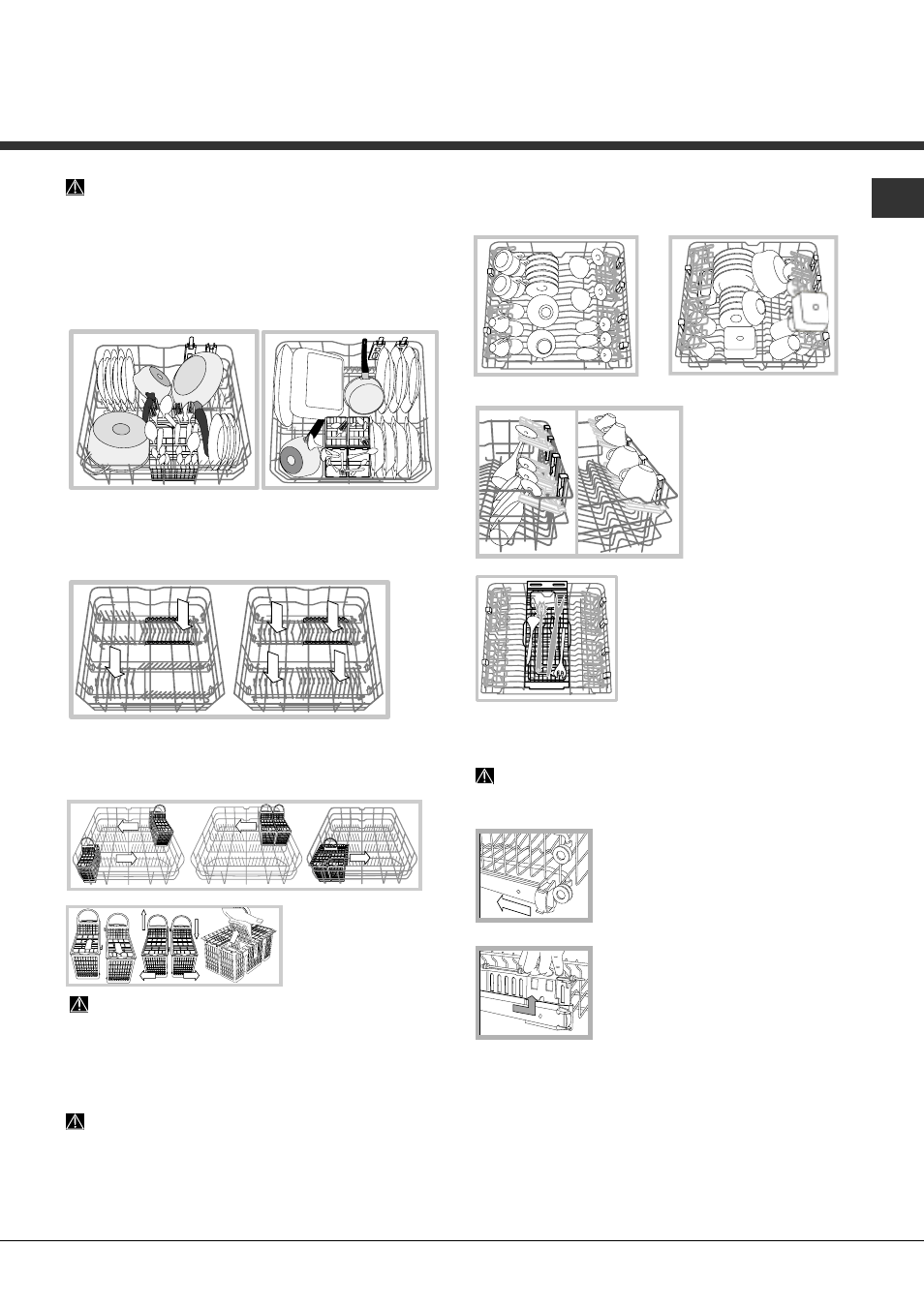 Caricare i cestelli, Cesto inferiore e cestino posate, Cesto superiore | Hotpoint Ariston LFTA+ H204 HX User Manual | Page 5 / 84