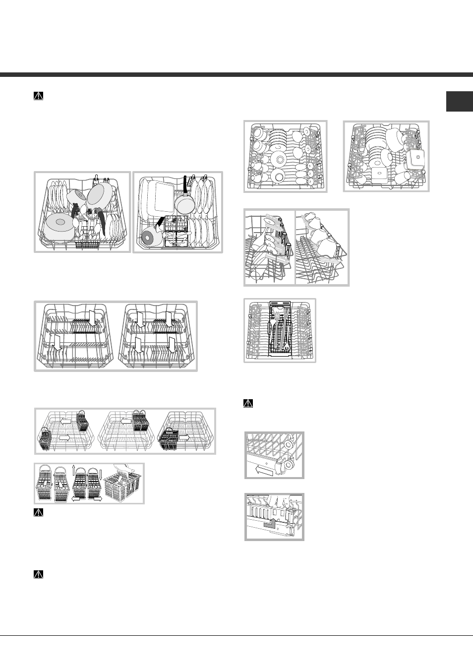 Cargar los cestos, Cesto inferior y cesto para cubiertos, Cesto superior | Hotpoint Ariston LFTA+ H204 HX User Manual | Page 65 / 84