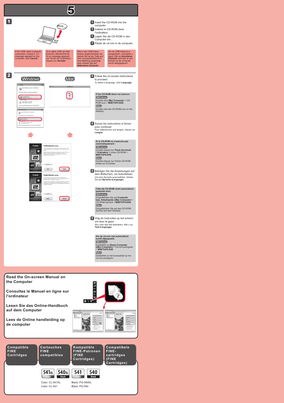 Lees de online handleiding op de computer, Lesen sie das online-handbuch auf dem computer, Consultez le manuel en ligne sur l'ordinateur | Read the on-screen manual on the computer | Canon PIXMA MG4250 User Manual | Page 4 / 4