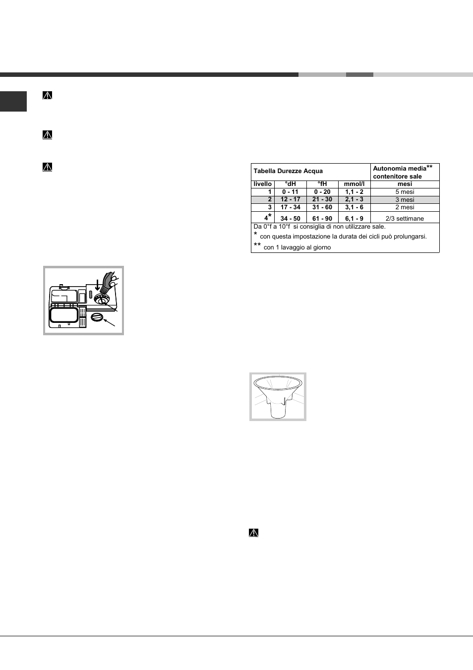 Brillantante e sale rigenerante, Caricare il brillantante, Caricare il sale rigenerante | Hotpoint Ariston LST 114-HA User Manual | Page 8 / 84