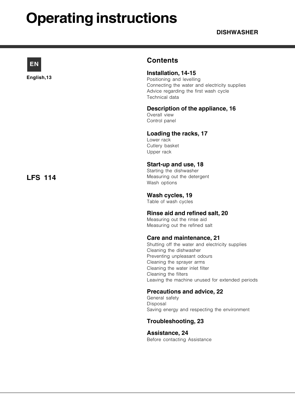 Hotpoint Ariston LFS 114 BK-HA User Manual | Page 13 / 84