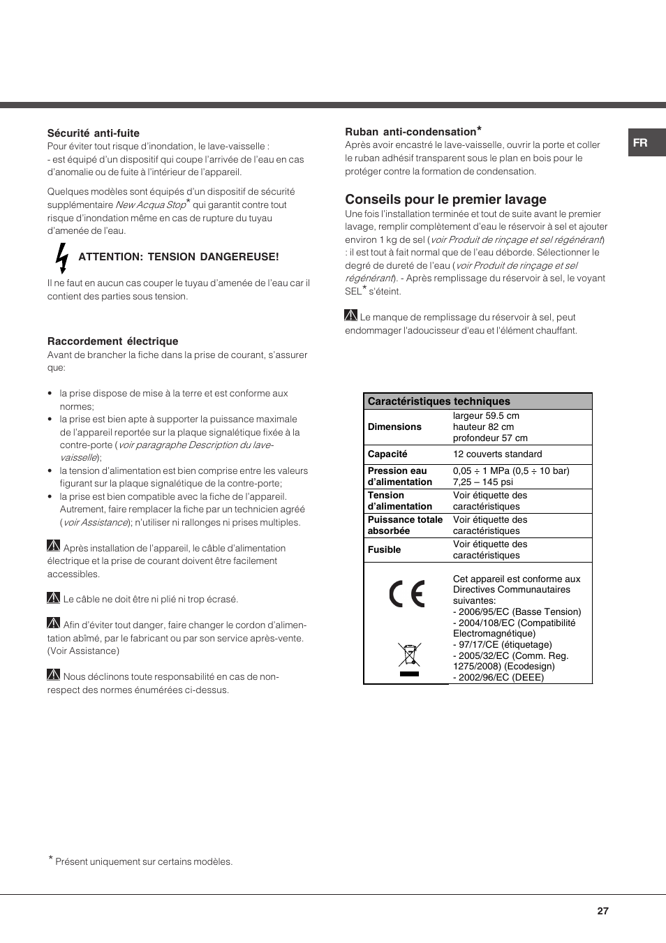 Conseils pour le premier lavage | Hotpoint Ariston LFS 114 BK-HA User Manual | Page 27 / 84