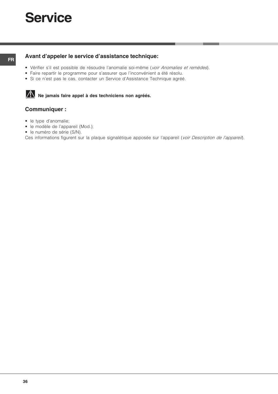 Service | Hotpoint Ariston LFS 114 BK-HA User Manual | Page 36 / 84