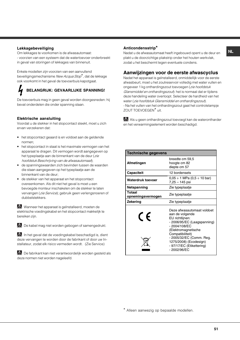 Aanwijzingen voor de eerste afwascyclus | Hotpoint Ariston LFS 114 BK-HA User Manual | Page 51 / 84